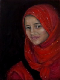 "Girl in Red Shawl", oil on canvas, 41 cm x 31 cm, 2014