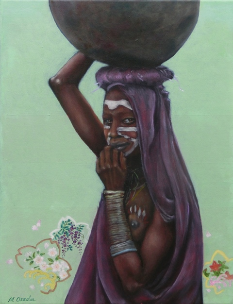 "Ethiopian girl with cherry blossoms III", oil on canvas, 18'' x 14'', 2010