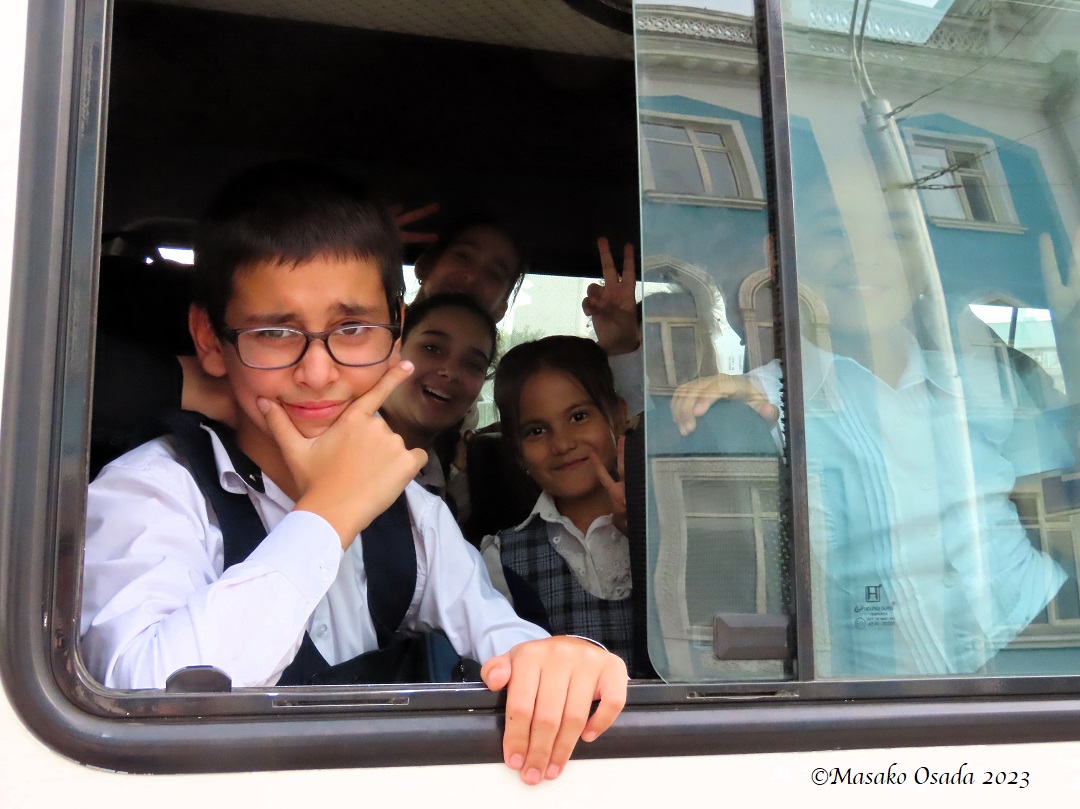 Kids in school bus, Dushanbe, Tajikistan